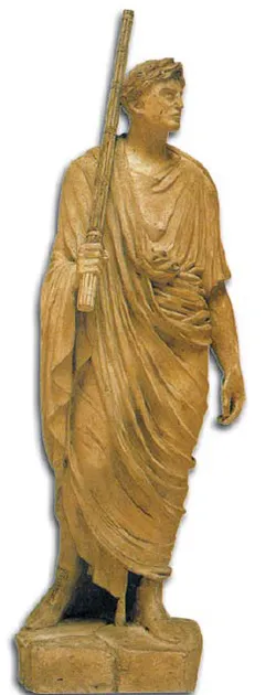 A lictor from ancient Rome. He walked in front of Roman magistrates and held a bundle of rods in his hand as a symbol of power and authority.