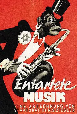 A publicity poster for an exhibition held by the Nazi administration in 1938. The aim of the exhibition was to display and denigrate works that did not conform