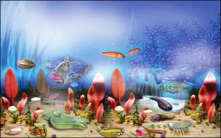 A drawing of the creatures from the Cambrian Period.