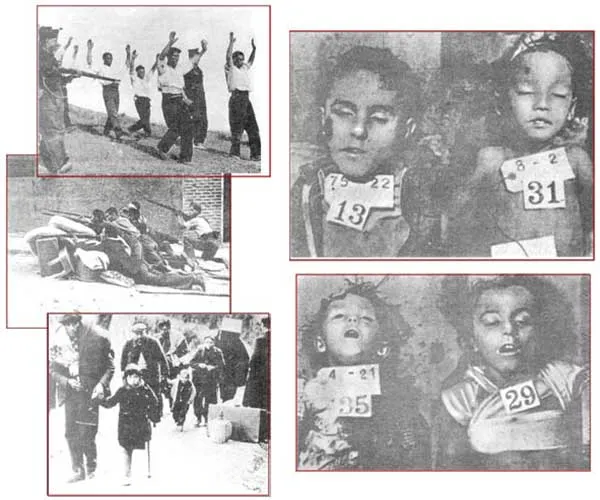 There was no mercy even for children in the Spanish Civil War, of which Franco was the cause. People were taken out of their houses for no reason and shot. Inno