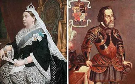 Queen Victoria and the principal actor in the above massacres, the Spaniard Cortes.