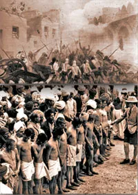 British forces brutally suppressing Indians demanding their freedom A British soldier selecting soldiers for the Indian Army