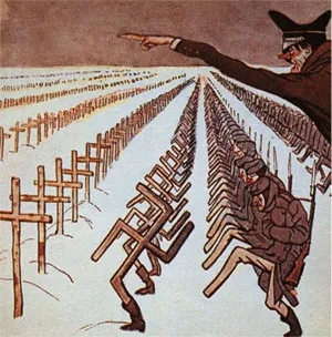 A 1945 cartoon showing how all of Hitler's policies ended in death and savagery