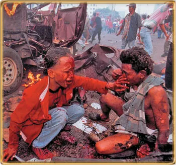 An example of the suffering inflicted on innocent people by Social Darwinist philosophy. Present-day terrorist attacks are also the result of Darwinist values, 